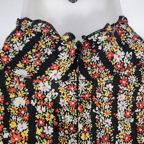 Free People Mini Dress Size 2 Floral Micro Mini Turtleneck 3/4 Sleeve Y2K Peplum - Picture 7 of 11